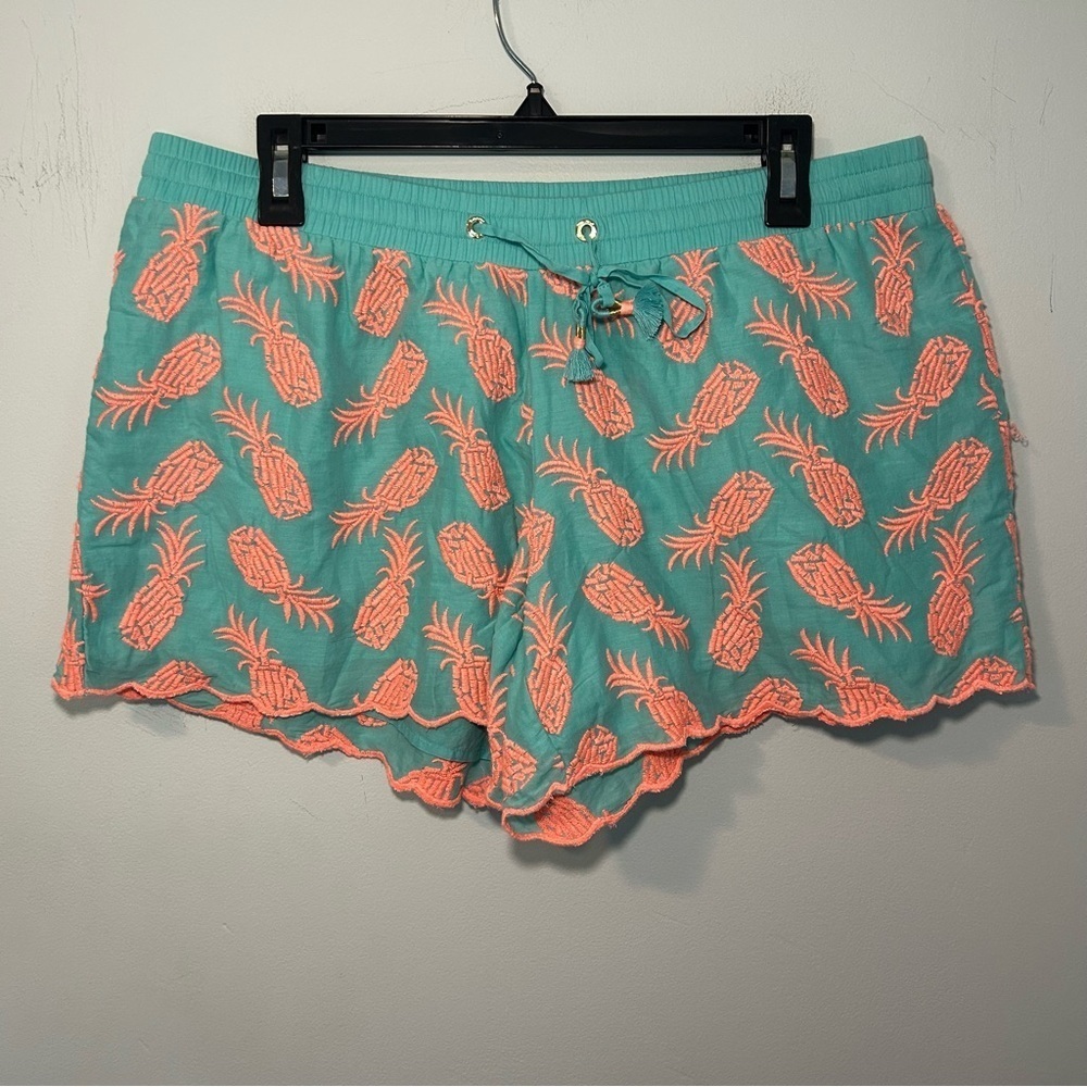 Lilly Pulitzer Babybreeze Blue & Orange Pineapple Scalloped Lined Shorts Size L
